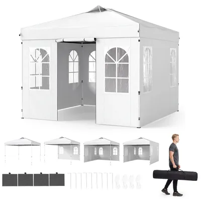 Produktbild von KOMFOTTEU Pop Up Pavillon 3 x 3 m, höhenverstellbarer Gartenpavillon mit 4 Seitenwänden (Weiß)