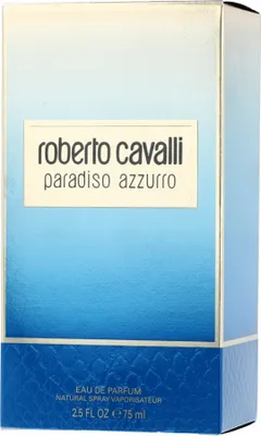 A product box for Roberto Cavalli Paradiso Azzurro Eau de Parfum.