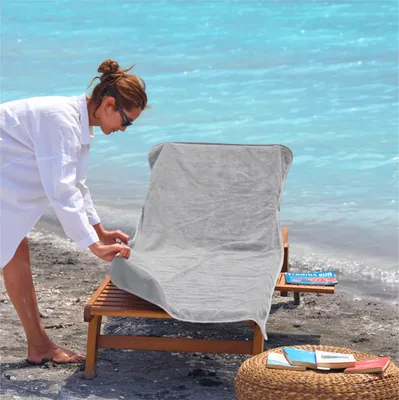 Produktbild von CalmyBEACH Frottee Schonbezug für Gartenliegen - 200x75cm Bezug 100% Baumwolle Sonnenliege Auflage Strandliege Strandliegenauflage Liegenauflage Grau