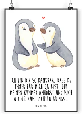 Produktbild von Mr. & Mrs. Panda Bild Pinguine trösten DIN A4 - Weiß - Geschenk, Freundin, wanddeko, für Partner, Frauen, wandkunst, drucke, Kunstdruck, Wandbild, Hochzeitstag, Freund