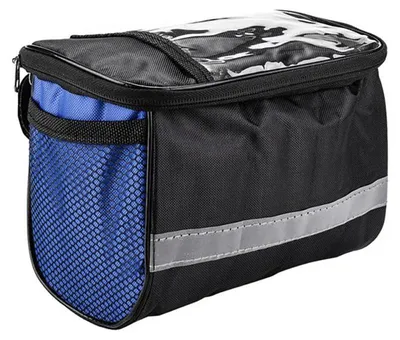 Obrázok produktu pre Predná brašňa na riadidlá bicykla – rámová brašňa – vodeodolný polyester – reflexný pruh – popruh na rameno – organizér – modrá