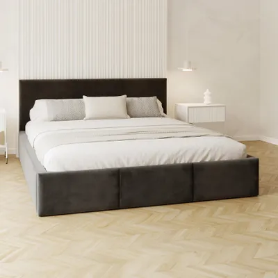 Produktbild von FDM Bett AMBER Trinity 180x200 cm Polsterbett mit Lattenrost aus Metall Bettkasten Stauraumbett Samt schwarz