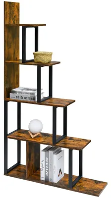 Bücherregal L-Form, Retro Braun, 90x25x160 cm, 5 Ebenen, freistehend
