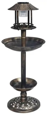 Produktbild von Solarbetriebenes dekoratives Vogelbad - Vogeltränke und Futterstelle - 39x96 cm - Pflanzschale - Edelstahl - Schwarz