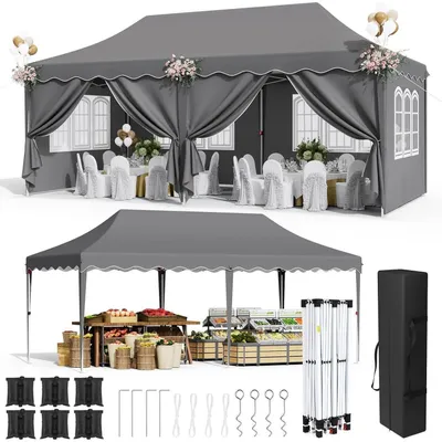 Produktbild von Faltpavillon 3x6m Grau Wasserdicht UV-Schutz 50+ mit 6 Seitenwänden