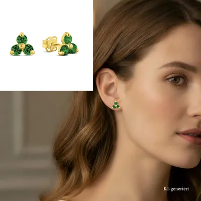 Produktbild von Damen Ohrstecker echt Gold 585 (14 kt) mit Zirkonia in grün