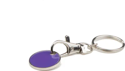 Produktbild von 5x Metall Schlüsselanhänger mit Einkaufschip / je1x orange,gelb,pink,türkis,lila