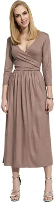 Produktbild von Damen Mittellanges Wickelkleid Raffungen V-Ausschnitt 3/4 Ärmel; Cappucino/S (36)