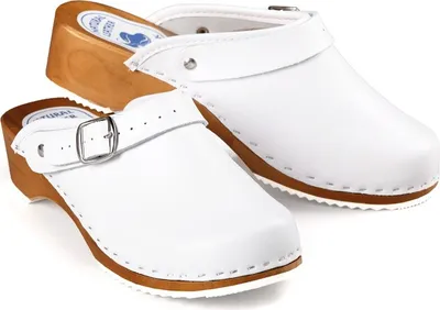 Produktbild von CLOGS Pantolette Sandalette Holz Leder Holzschuhe Holzclogs Damen Klotschen Weiß 41