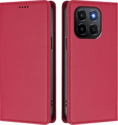 Image de Étui en cuir pour Honor X6C/Honor X5b/X5b Plus, étui à rabat magnétique en cuirPolyuréthaneavec support, rouge