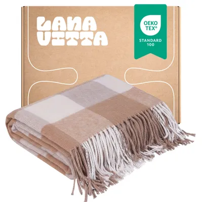 Zdjęcie produktu dla Koc Półwełniany Gamma Narzuta na łóżko Pled Beżowy 130×180 cm