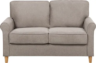 Zdjęcie produktu dla BELIANI Sofa jasnobrązowa tapicerowana 2-osobowa styl retro podłokietniki zaokrąglone