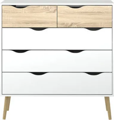 Produktbild von Napoli kommode mit 5 Schubladen weiss und Eiche.