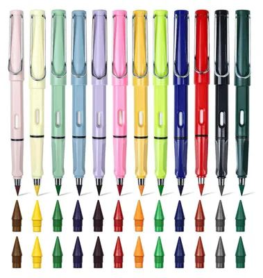 Image de Ensemble de 12 crayons "Ewiger Bleistift" avec gomme et 24 mines interchangeables sans encre