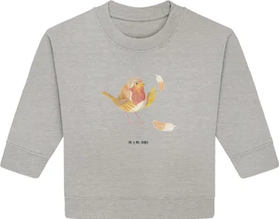 Produktbild von Mr. & Mrs. Panda Organic Baby Pullover Rotkehlchen Federn 6. - 12. Monat - Heather Grey - Geschenk, Motivationsbilder, Vogel, Spruch Motivation, Bullover, Lustige Sprüche