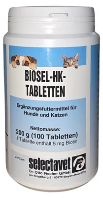 Produktbild von selectavet Biosel-HK 100 Tabletten | Hunden & Katzen | Biotin-Magel & Haarausfall