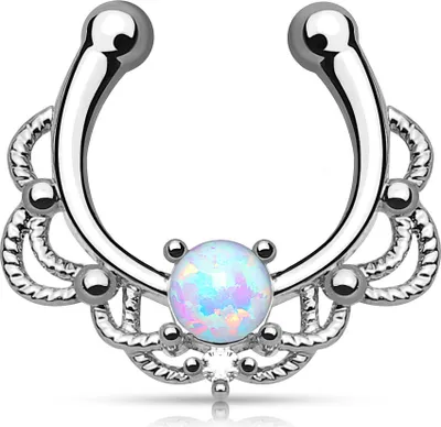 Produktbild von Nasenpiercing Nasenring Fake Piercing Septum Opal Septum Hanger silber-weiß