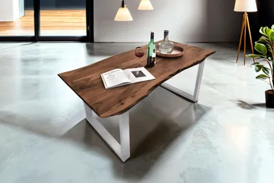 Produktbild von Esstisch Baumkante massiv Akazie nussbaum 300 x 100 silber MUNDRA