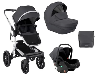 Produktbild von Kikkaboo Kombikinderwagen Irene 3 in 1 Babywanne Autositz Adapter Wickeltasche dunkelgrau
