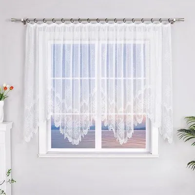 Obrázek produktu pro Průhledná žakárová záclona, 1 ks, bílá, 145 x 450 cm