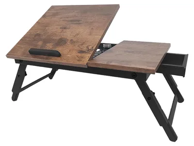 Image de Tablette pour ordinateur portable Relaxdays pour lit et canapé, tablette de lit pliable, en bambou, réglable en hauteur, plateau de lit, marron foncé/noir, Image générée par une IA