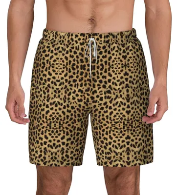 Imagen del producto de Elzusha - Pantalones de baño para hombre con estampado de leopardo, ideales para el verano y la playa, con bolsillos