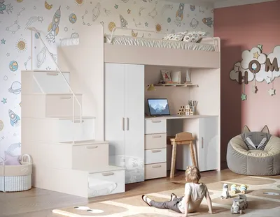 Produktbild von Etagenbett TOMI 4s, Hochglanz Kinderbett Hochbett, MIT Matratze und Lattenrost (Cashmere + Weiß, Glanz)