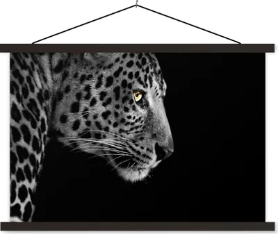 Produktbild von MuchoWow® Textilposter Leopard - Schwarz - Weiß - Pelz 60x40 cm mit schwarzem Rahmen - Hölzernes
