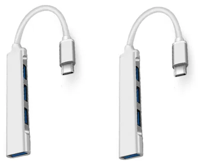 Produktbild von INF USB-C 4-Port Hub aus Aluminium TPE, Type-C zu 4x USB 3.0, 2er Pack Silber