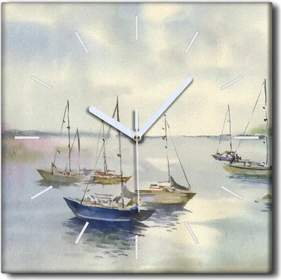 Produktbild von Coloray Uhr auf Leinwand 30x30 cm Wand Uhr Dekoration Wohnzimmer Segeltuch weiße Zeiger -Wasserlandschaftsboot.