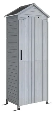 Zdjęcie produktu dla Szafka ogrodowa z drewna – bardzo wysoka szopka na narzędzia | Kolor: Szary | Wymiary: 85 x 58 x 213 cm