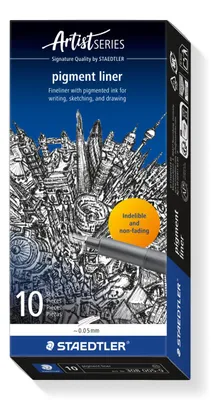 Produktbild von STAEDTLER pigment liner 308 Fineliner Einzelprodukt schwarz, 0,05 mm, 10 Stück