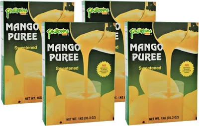Produktbild von 4er Pack Philippine BRAND Mango Püree (4x 1kg) | Mango - Fruchtmark gesüßt | MANGO PUREE
