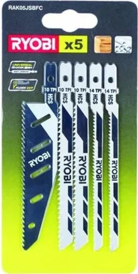 Zdjęcie produktu dla Ryobi RAK05JSBFC Zestaw 5 uniwersalnych brzeszczotów 10/14TPI do cięcia równo z podłożem