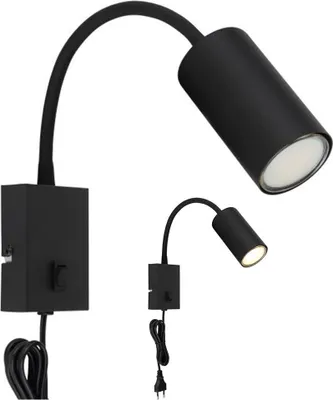 Two black wall lamps with flexible necks and cylindrical heads are shown against a white background.