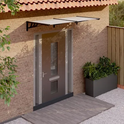 Immagine prodotto di Maison Exclusive - Tettoia per porta, nera e trasparente, 199 x 90 cm, policarbonato