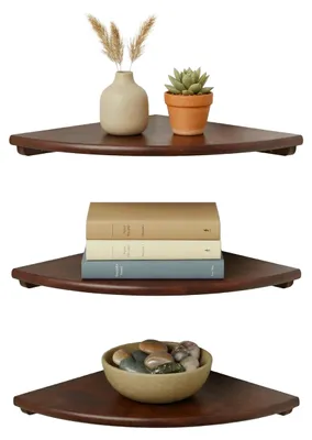 Produktbild von Relaxdays Eckregal, HBT: 3 x 18 x 18 cm, Walnussholz, Wohnzimmer, Deko, Traglast: 5 kg, Bücherregal hängend, dunkelbraun