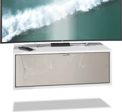 Produktbild von Vladon TV Board Lana 80 Hängeschrank Lowboard 80 x 29 x 37 cm,  Germany, Korpus in Weiß matt, Fronten in Sandgrau Hochglanz | Große Farbauswahl