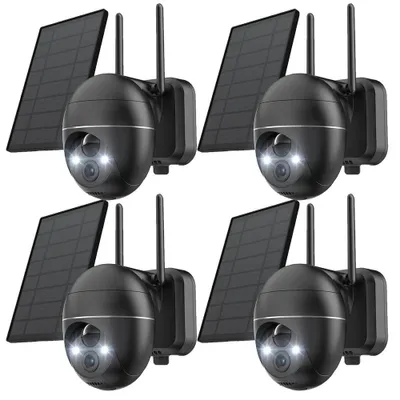Produktbild von 2K Überwachungskamera WLAN für den Außenbereich kabellos Solar 360 ° PTZ Solarkamera Akku 2,4 GHz Nachtsicht Farbe PIR-Erkennung 4PC