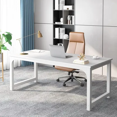 Image de Bureau industriel extra-large de 180x80 cm, avec une structure métallique robuste et en bois de classe E1