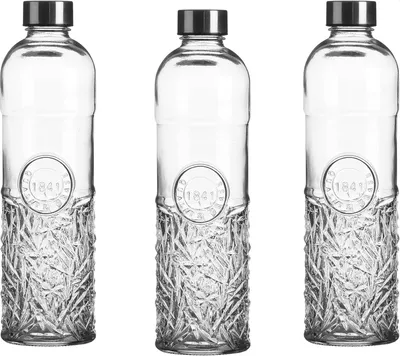 Produktbild von Luftdichte 1 Liter Glas Wasserflasche - Vintage Geschliffene Trinkflasche mit Schraubverschluss