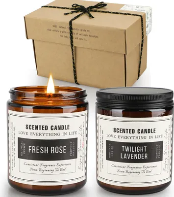 Produktbild von LZQ Duftkerze Set, Geschenkset 200g Duftkerzen GeschenkSet, Sojawachs Kerzen für Aromatherapie Geburtstag Deko Lavendel