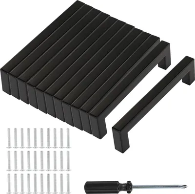 Productafbeelding van Keukengrepen, zwart - 12 stuks, met boorgat afstand van 128 mm - inclusief schroeven en installatietool