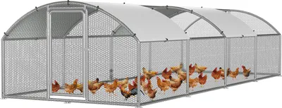 Obrázok produktu pre Klietka pre slepice, rozmer 3 x 8 x 2 metre, plocha 24 m², oblúkový strešný systém, pozinkované rúry s priemerom 25 mm, zelený PVC drôtený plot a biely PE plachtový kryt s UV ochranou