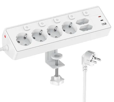 Produktbild von Mehrfachsteckdose mit 6 Steckplätzen und 3 USB-Anschlüssen (PD 30 W) - Mehrfachsteckdose mit Schalter - 9-in-1 Tischsteckdose - Weiß