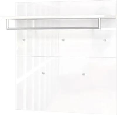 Produktbild von Wandgarderobe >GW-GENOVA< 5 Haken, Ablage, Stange, Glas / Weiß - 97x96x30cm (BxHxT)