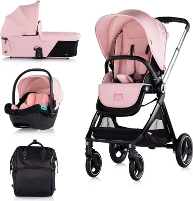 Produktbild von Chipolino Kinderwagen Elite 3 in 1 i-Size Babyschale Sportsitz Babywanne Tasche pink