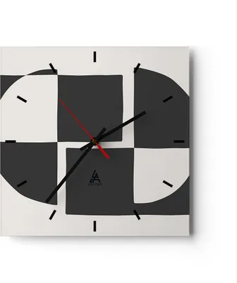 Produktbild von Wanduhr - Quadrat - Glasuhr - Abstraktion Kontrast Figuren - 40x40cm - Schleichendes Uhrwerk - Lautlos - zum Aufhängen bereit - Dekoration Modern - Wanddekoration aus Glas - C3AC40x40-4495