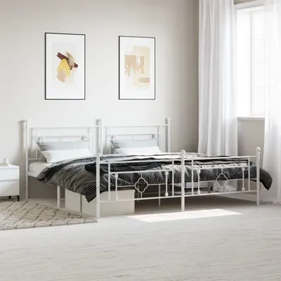 Produktbild von Bettgestell mit Kopf- und Fußteil Metall Weiß 193x203 cm 374412