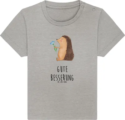 Produktbild von Mr. & Mrs. Panda  T-Shirt Igel Blumen 6. - 12. Monat - Heather Grey - Geschenk, Lustige Sprüche, Krankenhaus, Organic Baby, Shirt, Besuch, Krankheit, Babyshirt